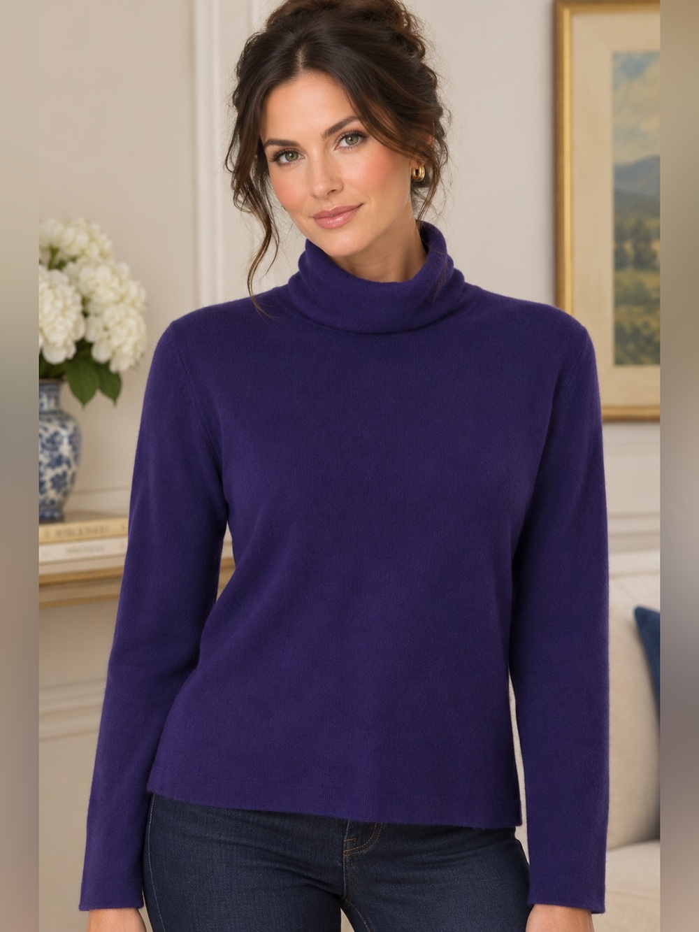 Jones New York Collection 100% Cashmere Royal Purple Turtleneck Sweater